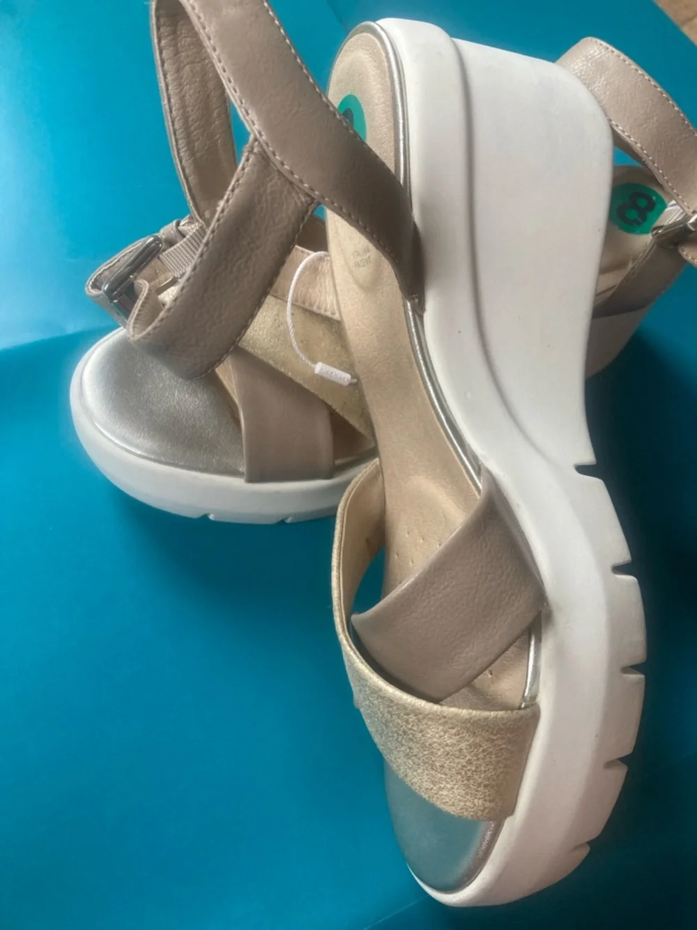 Geox Metallic Beige and Gold Wedge Sandals - Picture 2 of 6